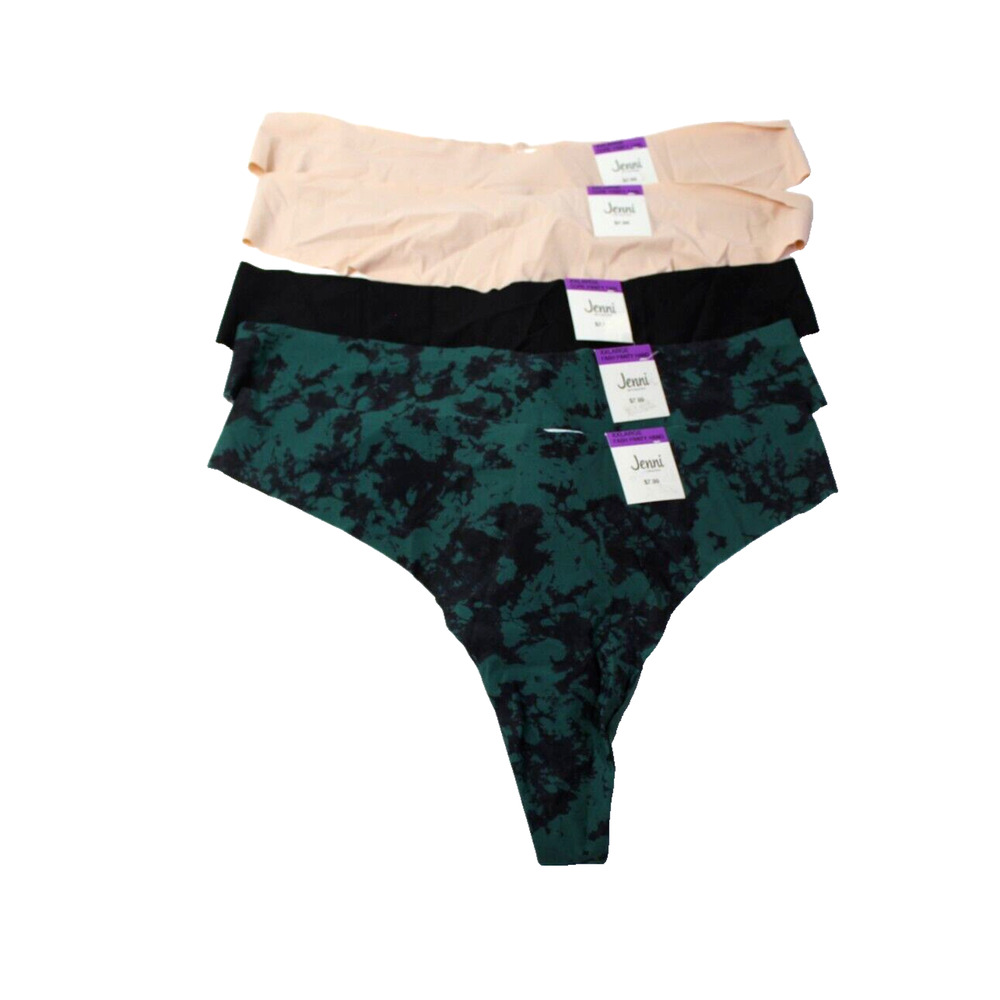 Lot Bundle of 5 Thong Panties Womens XXL Underwear No Show Beige Black Green NEW